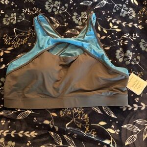 Fabletics Blue and Gray Sports Bra Moisture-Wicking Design